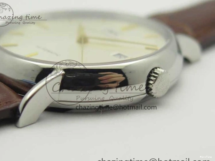 MIROTIME 0305 Portofino Automatic SS TWF 1:1 Best Edition Silver Dial Gold Markers on Brown Leather Strap A Bright 7203